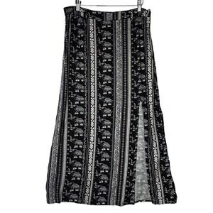 H&M Coachella Elephant Print Boho Maxi Skirt Womens Size 12 Black White Festival